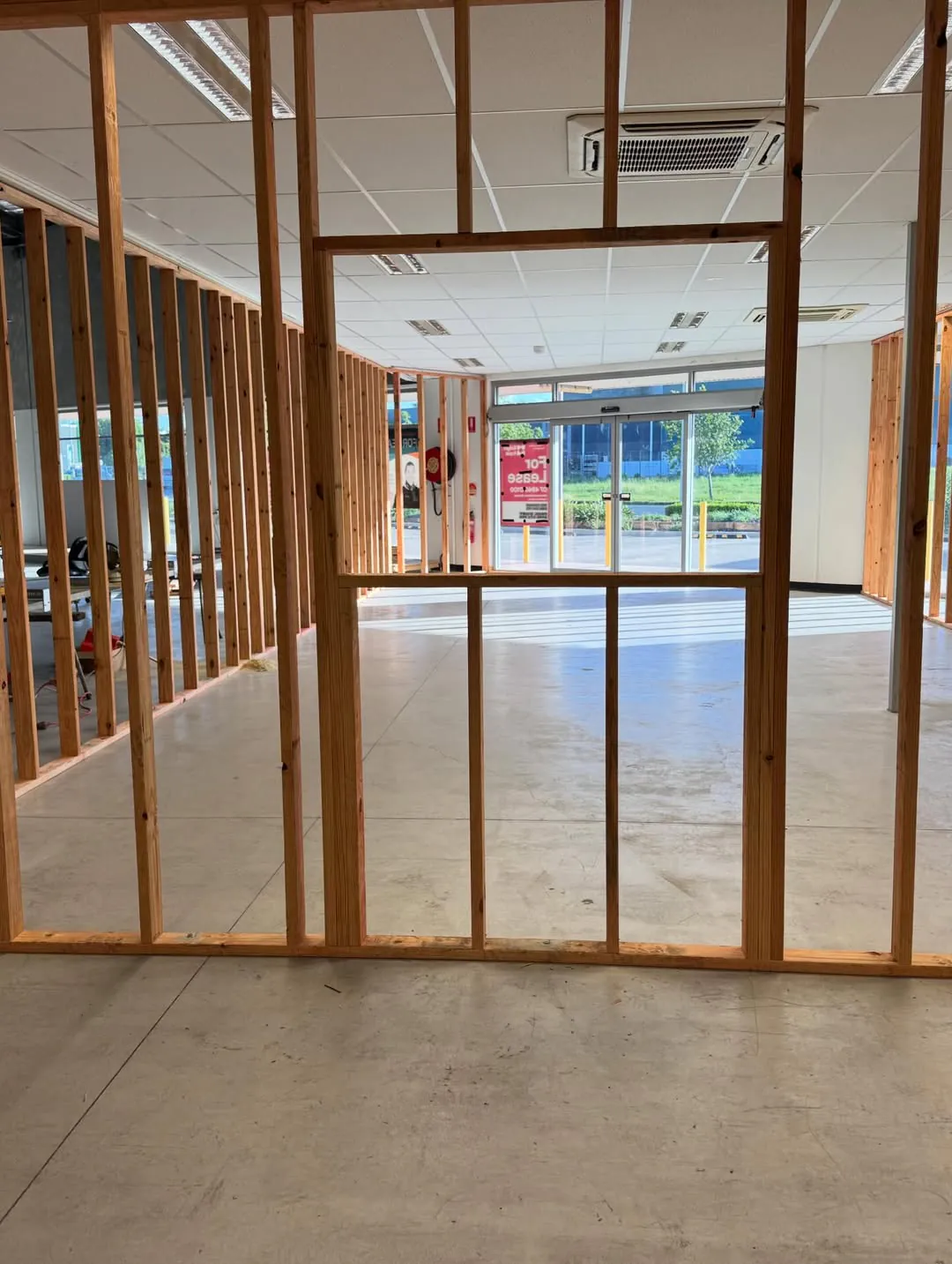 Timber partition walls framed inside a new showroom