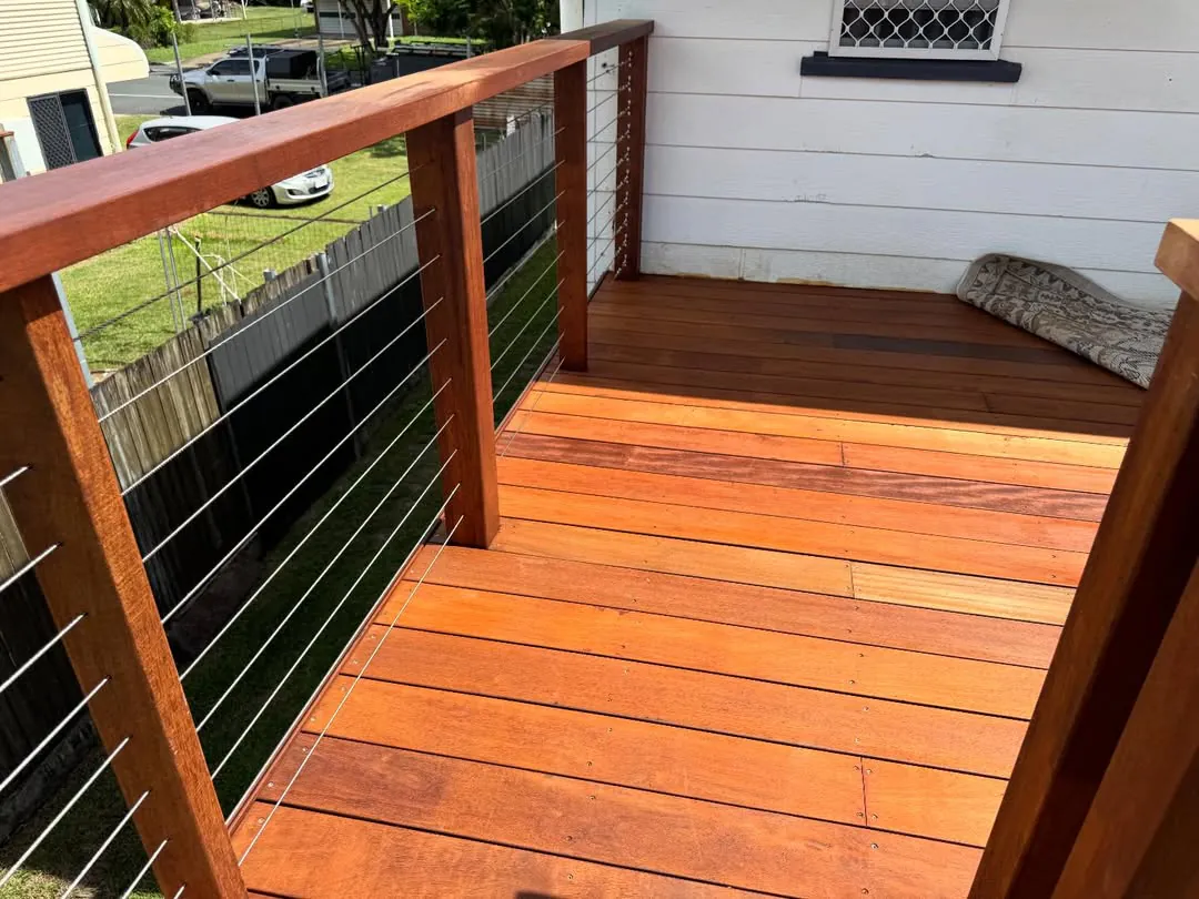 New merbau deck with timber posts and wire balustrade
